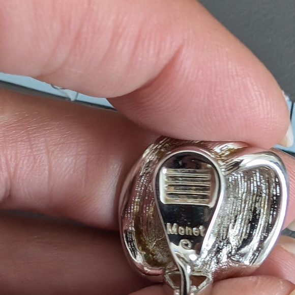 Vintage Monet Polished Silver Tone Swirl, Clip Style Earrings - Picture 5 of 9